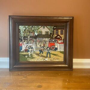 SGD H. Hargrove (Nicolo Sturiano) VTG Sandlot Baseball Serigraph Painting 14x12”